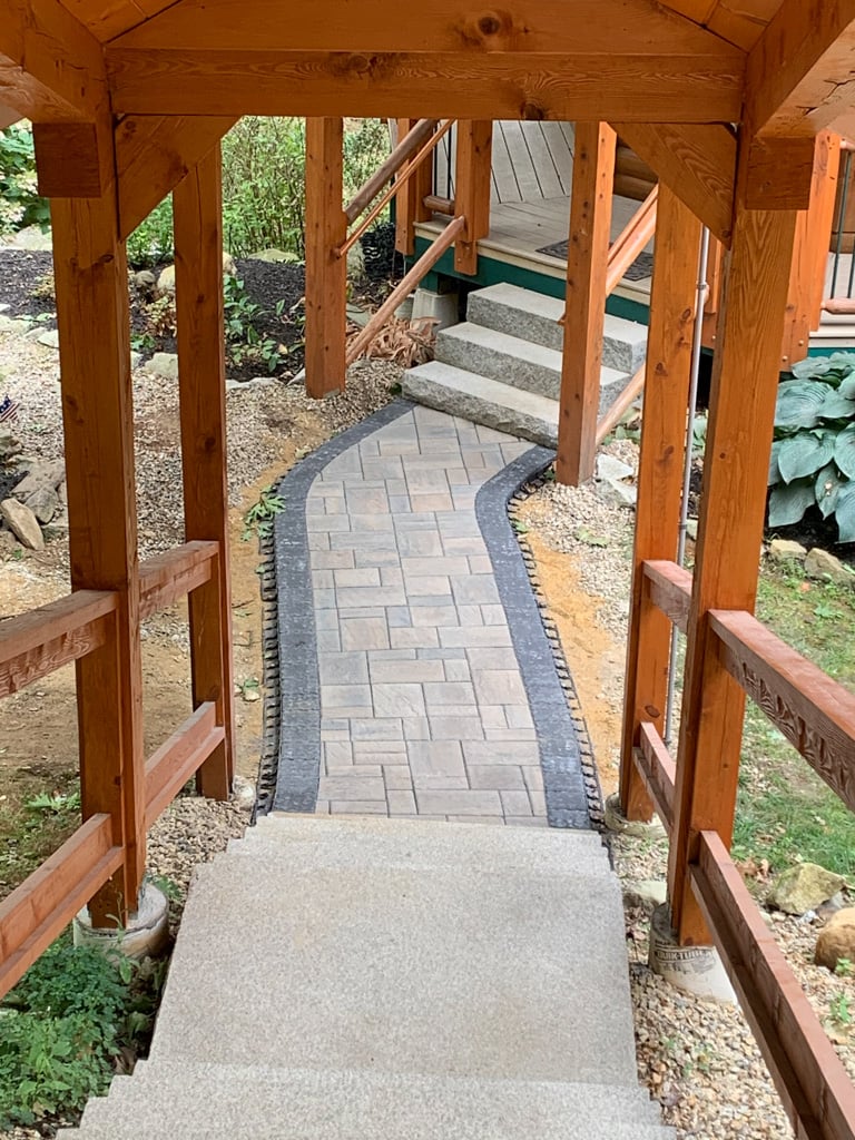 Steps and walkway under wooden structure